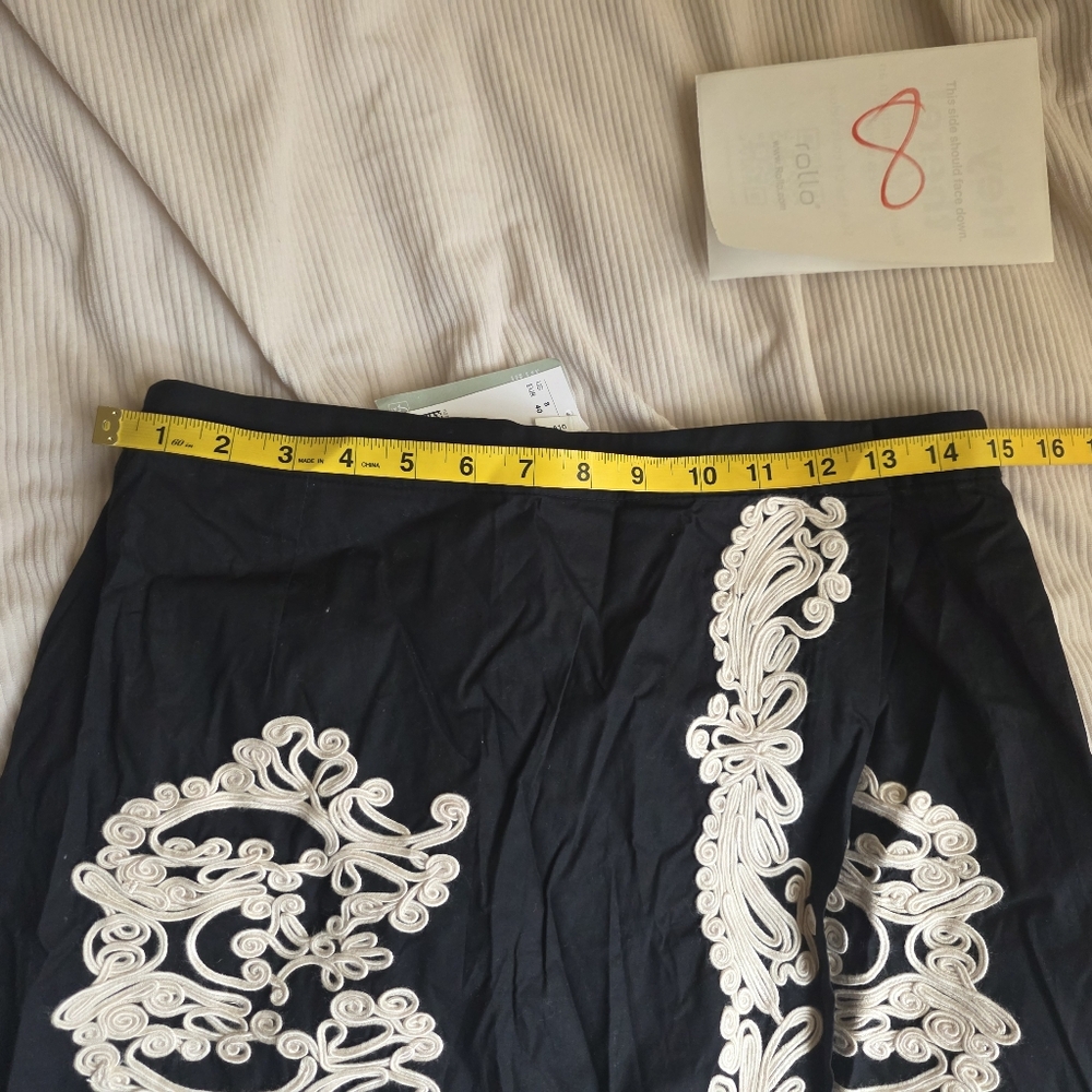 H&M Appliqued A-line Wrap Skirt black Embellishment ecru cotton BNWT - Picture 10 of 16